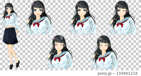 Full-body illustration of a cute high school girl with black, medium-length hair - TRPG character illustration/game character material Full-body illustration of a cute high school girl with black, medium-length hair - TRPG character illustration/game character material 139401218