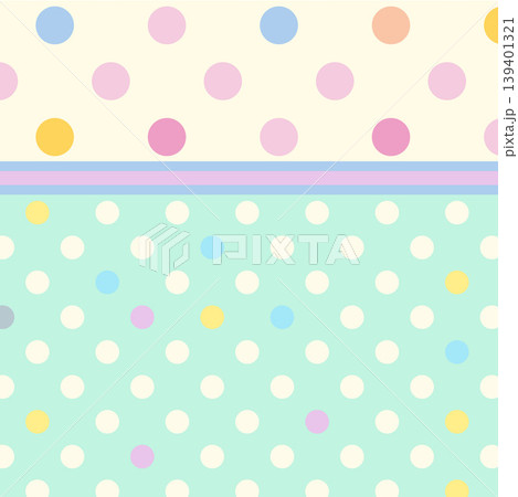 Vector of colourful polka dot pattern on cream and mint green background for wallpaper, backdrop, fabric print, textile, garment, poster, postcard, print, cloth, texture, decorations, book cover Vector of colourful polka dot pattern on cream and mint green background for wallpaper, backdrop, fabric print, textile, garment, poster, postcard, print, cloth, texture, decorations, book cover 139401321