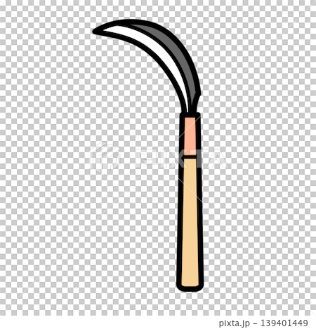 Illustration material: Vector illustration of a sickle used for farm work, characterized by its curved blade. 139401449