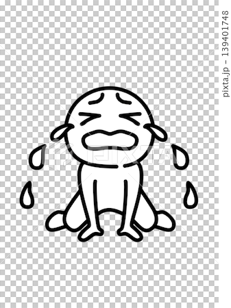 A simple line drawing illustration of a character sitting down and crying uncontrollably. A simple line drawing illustration of a character sitting down and crying uncontrollably. 139401748