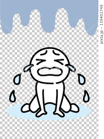 Simple illustration of a character sitting down and crying - in color Simple illustration of a character sitting down and crying - in color 139401749