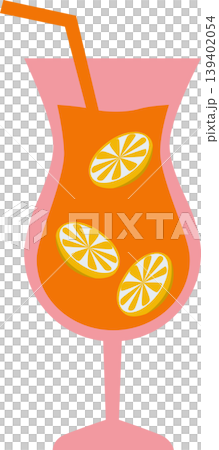 Summer Citrus Cocktail Drink with Lemon Slices in Glass Flat Illustration 139402054