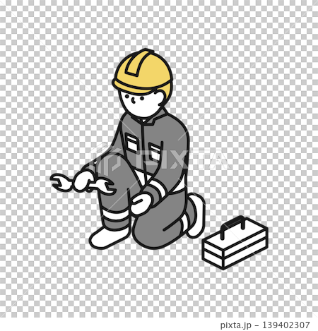 アイソメトリックイラスト：メンテナンスする作業員 139402307
