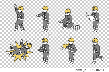 アイソメトリックイラスト:いろんなポーズの働く作業員セット アイソメトリックイラスト:いろんなポーズの働く作業員セット 139402312