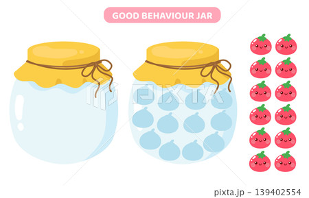 Cute reward jar system for children with tomato token Cute reward jar system for children with tomato token 139402554
