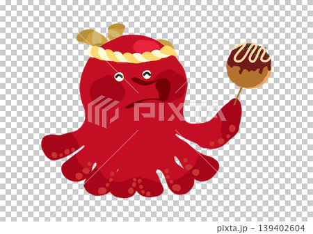 たこ焼きを持つにっこり笑顔のタコ 139402604