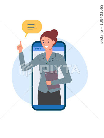Business Woman Giving Online Presentation via Smartphone stock illustration. Business Woman Giving Online Presentation via Smartphone stock illustration. 139403065