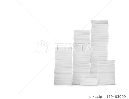 A stack of papers lies on a white floor, with space for writing a message. A stack of papers lies on a white floor, with space for writing a message. 139403099