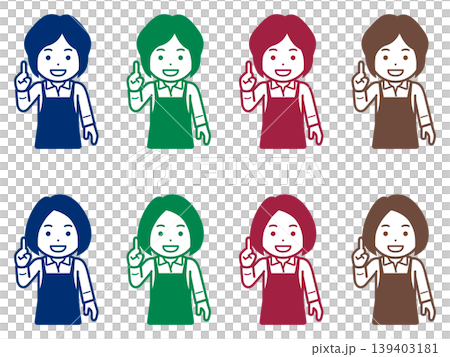 [Different hairstyle] Icon of a woman in an apron striking a number one pose 139403181