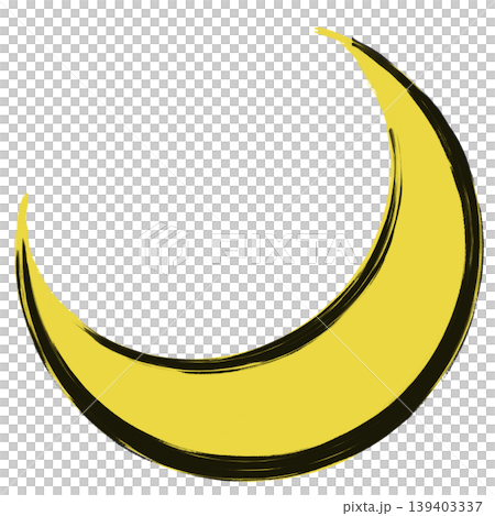 A crescent moon painted with a brush, with a black border and gold accents. A crescent moon painted with a brush, with a black border and gold accents. 139403337