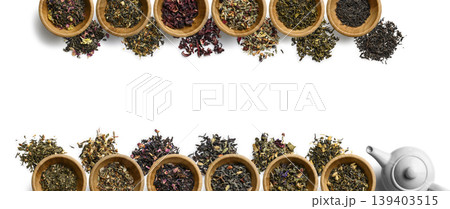 Tranquil scene showcasing tea preparation with citrus hints and natural textures for mindful tasting 139403515