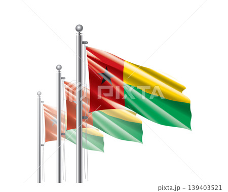 Brightly shining Guinea Bissau flags wave proudly on tall masts during official celebration events 139403521