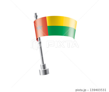 Clean representation showcasing Guinea Bissau flag attached to glossy metal pole Clean representation showcasing Guinea Bissau flag attached to glossy metal pole 139403531