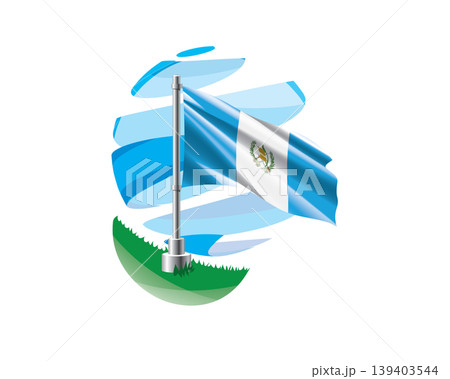 Guatemalan flag on a green lawn against a background of blue abstract sky Guatemalan flag on a green lawn against a background of blue abstract sky 139403544