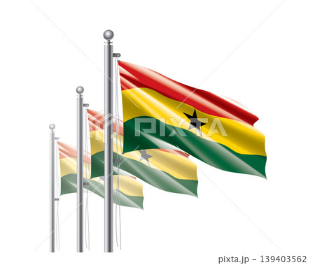 Brightly shining Ghana flags wave proudly on tall masts during official celebration events 139403562