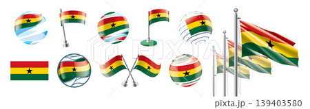 A set of vector Ghana flags of different designs A set of vector Ghana flags of different designs 139403580
