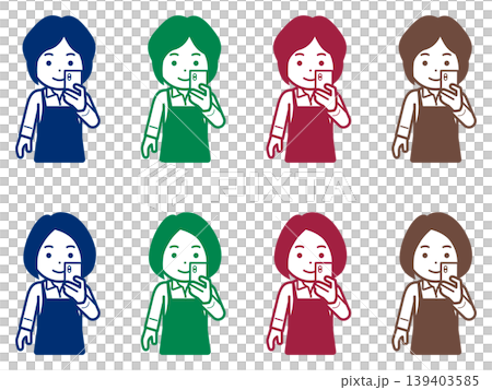 [Different hairstyle] Icon of a woman in an apron looking at her smartphone 139403585