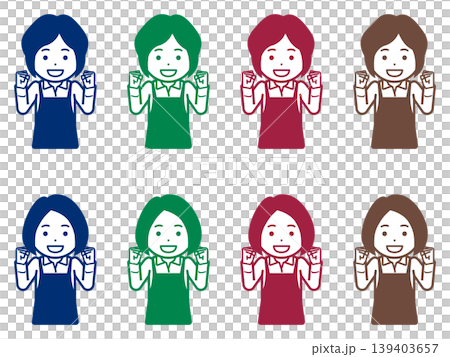 【不同髮型】身穿圍裙的女性擺出勝利姿勢的圖標 【不同髮型】身穿圍裙的女性擺出勝利姿勢的圖標 139403657