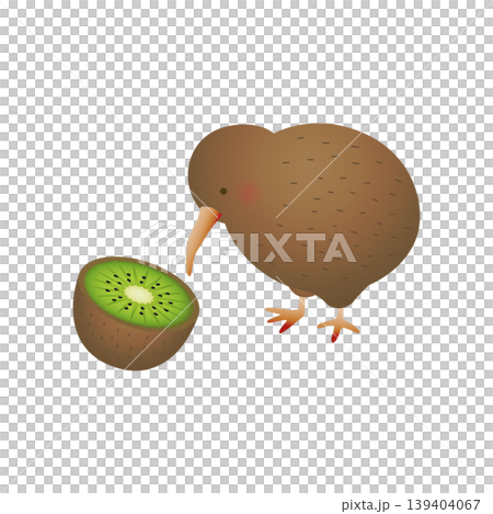 An illustration of a kiwi bird gazing at a kiwi fruit. Cute animal and fruit material. An illustration of a kiwi bird gazing at a kiwi fruit. Cute animal and fruit material. 139404067