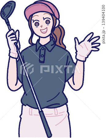 ゴルフクラブを持った笑顔の女性のイラスト 139404100