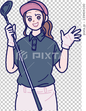 ゴルフクラブを持った笑顔の女性のイラスト 139404100