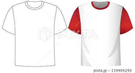 Vector Illustration of Blank and Red-Sleeve T-Shirts 139404293