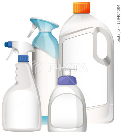 Assorted Plastic Cleaning Bottles with Dispensers and Spray Nozzles Assorted Plastic Cleaning Bottles with Dispensers and Spray Nozzles 139404304