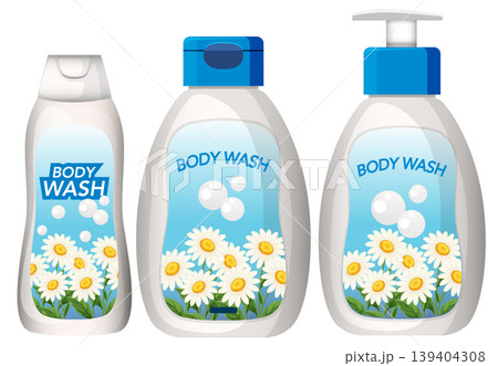 Chamomile Body Wash Bottles with Floral Label Design 139404308
