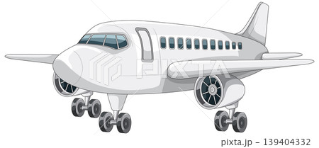 Cartoon Passenger Airplane on Landing Gear Side View 139404332