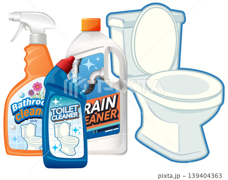Bathroom Cleaning Products and Toilet Vector Illustration Bathroom Cleaning Products and Toilet Vector Illustration 139404363