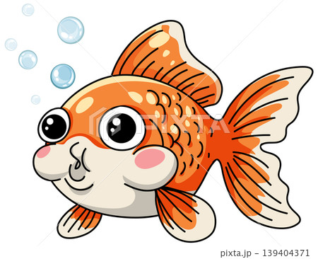 Cute Orange Goldfish Cartoon Character Swimming with Water Bubbles Cute Orange Goldfish Cartoon Character Swimming with Water Bubbles 139404371