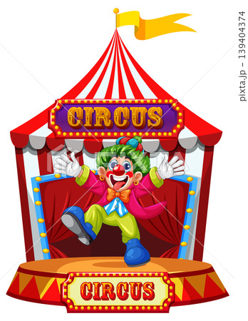 Colorful Clown Performing on Circus Stage Illustration Colorful Clown Performing on Circus Stage Illustration 139404374