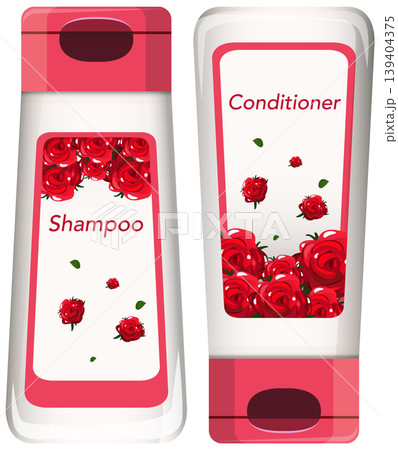 Rose-Themed Shampoo and Conditioner Bottle Vector Illustration Rose-Themed Shampoo and Conditioner Bottle Vector Illustration 139404375