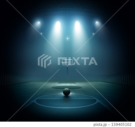 Basketball arena with ball and hoop 139405102