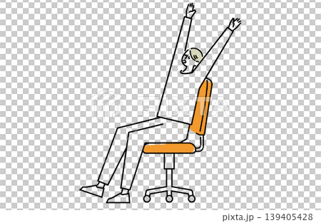 A woman stretches while sitting in a business chair. 139405428