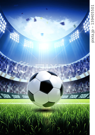 Animated Soccer Stadium with Ball and Crowded Atmosphere,3d rendering. Animated Soccer Stadium with Ball and Crowded Atmosphere,3d rendering. 139405501