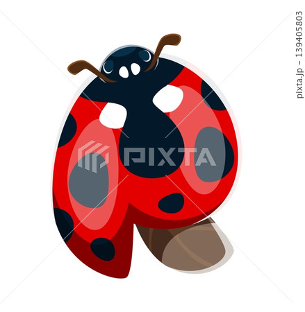 Ladybug beetle font typeset cartoon letter R. Spring insect typeface symbol, red ladybug beetle typeset vector element. Cute lady bug kids ABC type letter or garden ladybird English alphabet font sign Ladybug beetle font typeset cartoon letter R. Spring insect typeface symbol, red ladybug beetle typeset vector element. Cute lady bug kids ABC type letter or garden ladybird English alphabet font sign 139405803