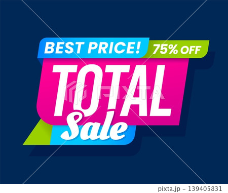Shop total sale price off tag or discount label. Seasonal deal offer label, product discount vector sticker. Store sale icon or tag with blue, green and pink color background and typography Shop total sale price off tag or discount label. Seasonal deal offer label, product discount vector sticker. Store sale icon or tag with blue, green and pink color background and typography 139405831