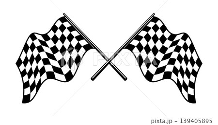 Automobile race competition finish crossed flags. Car road racing rally finish checkered flag, speed championship victory vector pennant. Auto race competition winning element or symbol Automobile race competition finish crossed flags. Car road racing rally finish checkered flag, speed championship victory vector pennant. Auto race competition winning element or symbol 139405895