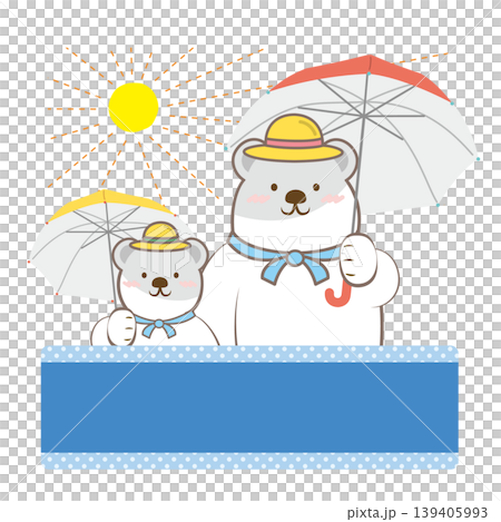 白クマ親子の熱中症対策の見出しイラスト　文字なし 139405993