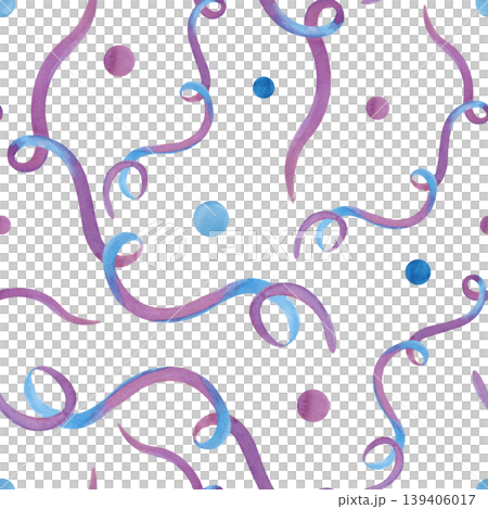 Seamless watercolor purple and blue confetti and serpentine pattern on white background. 139406017