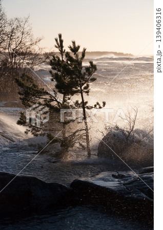 Winter storm with roaring seas on the shores of the Bothnian sea in Pori, Finland Winter storm with roaring seas on the shores of the Bothnian sea in Pori, Finland 139406316