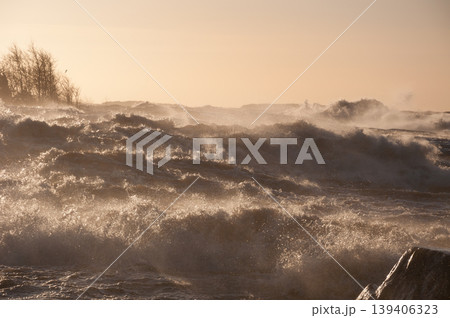Winter storm with roaring seas on the shores of the Bothnian sea in Pori, Finland Winter storm with roaring seas on the shores of the Bothnian sea in Pori, Finland 139406323