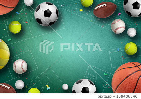 Sports Balls on Green Background Sports Balls on Green Background 139406340