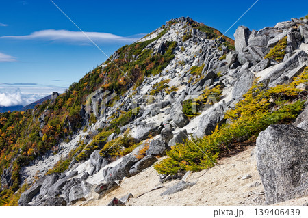 南アルプス・鳳凰三山・薬師岳稜線から見る観音岳 139406439