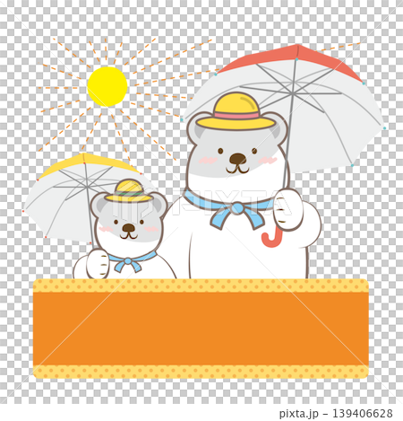 白クマ親子の熱中症対策の見出しイラスト　文字なし 139406628
