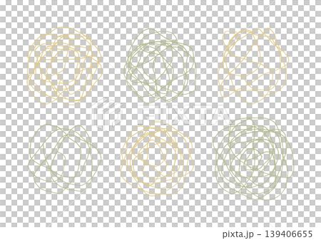 糸が絡まったようなぐるぐるの手描きイラストセット（黄色・緑） 139406655