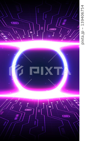 Futuristic neon purple vector background with glowing circle and digital circuits Futuristic neon purple vector background with glowing circle and digital circuits 139406754