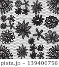 Black lace with hand drawn floral pattern seamless repeating background, elegant textile fabric texture for fashion, craft, packaging, and decorative designs 139406756