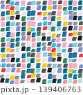 Abstract seamless pattern creating a colorful geometric mosaic with hand drawn squares, showing brush strokes and a vibrant texture for backgrounds and wallpapers 139406763